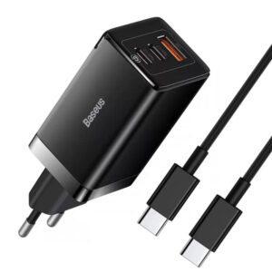 Мережевий зарядний пристрій Baseus GaN5 Pro PD65W+QC3.0 (1USB-A/2C)  + кабель Type-C to Type-C (CCGP12020)