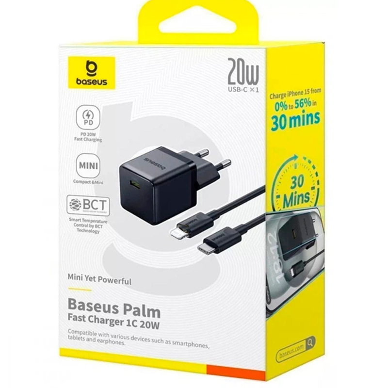 Мережевий зарядний пристрій Baseus Palm Fast Charger 20W (1USB-C) + кабель Type-C to Lightning (E01164) - Зображення 3