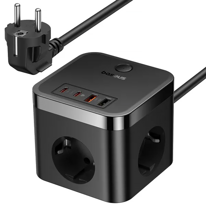 Подовжувач Baseus PowerCombo PD30W+QC3.0 (2USB-A/2C/2Socket) (1.5m) (BPS30)