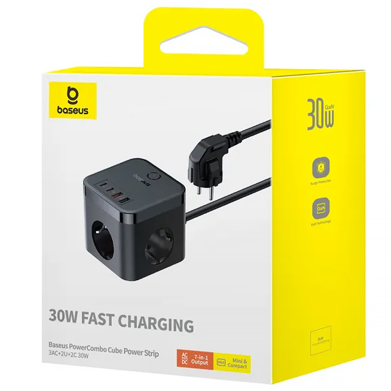 Подовжувач Baseus PowerCombo PD30W+QC3.0 (2USB-A/2C/2Socket) (1.5m) (BPS30) - Зображення 4