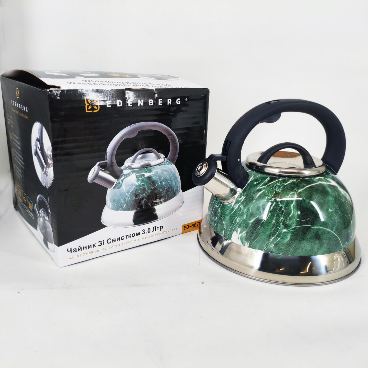 Чайник Edenberg EB-8871 із нержавіючої сталі зі свистком 3л Green - Зображення 4